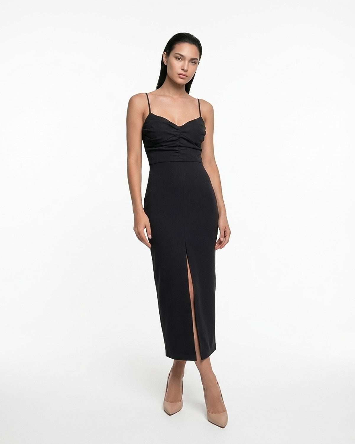 Abito maxi casual nero con spalline