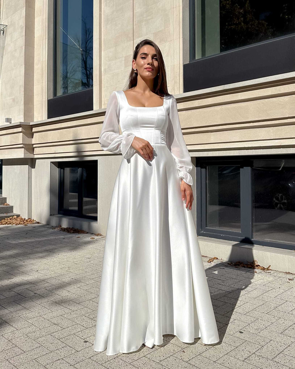 Rochie de mireasă MAJORELLE cu mâneci semitransparente din voal chiffon