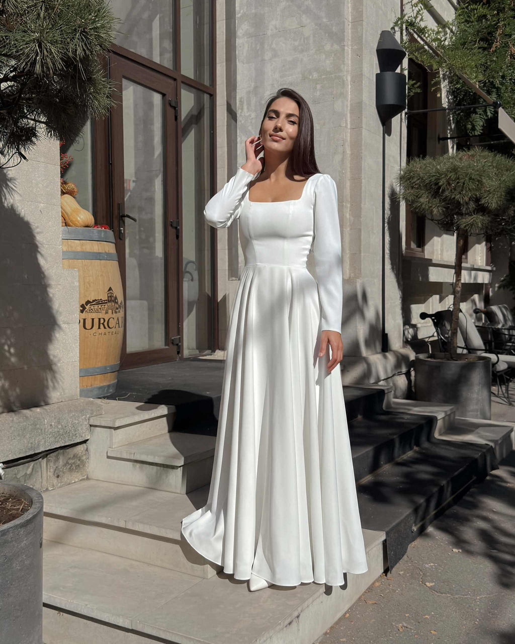 SELENA, rochie de mireasă lungă cu croială A-line și fustă amplă